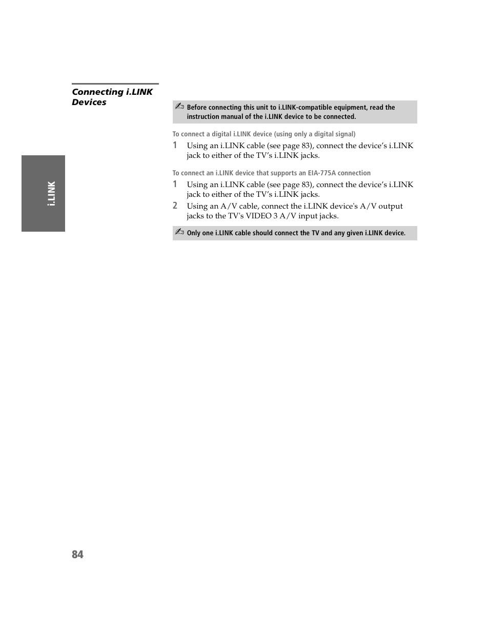 Connecting i.link devices, Connecting i.link devices” on | Sony KDP-51WS550 User Manual | Page 85 / 122