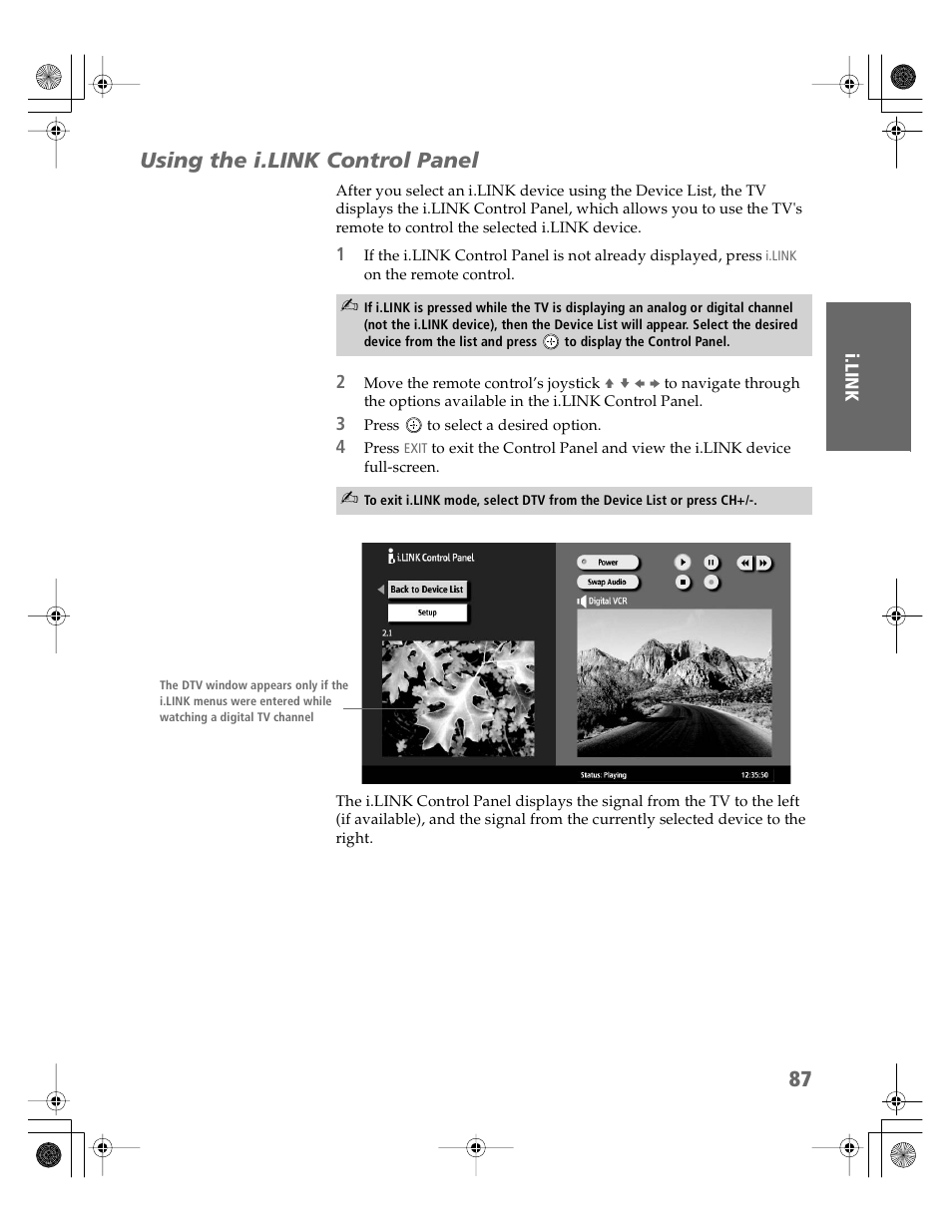 Using the i.link control panel | Sony KDP-51WS550 User Manual | Page 88 / 122