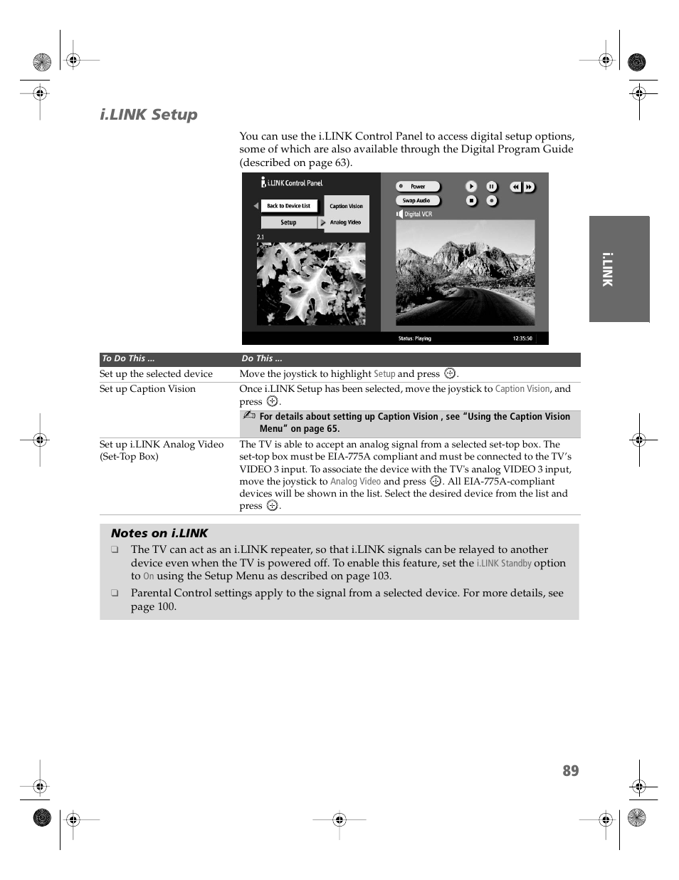 I.link setup, Notes on i.link | Sony KDP-51WS550 User Manual | Page 90 / 122