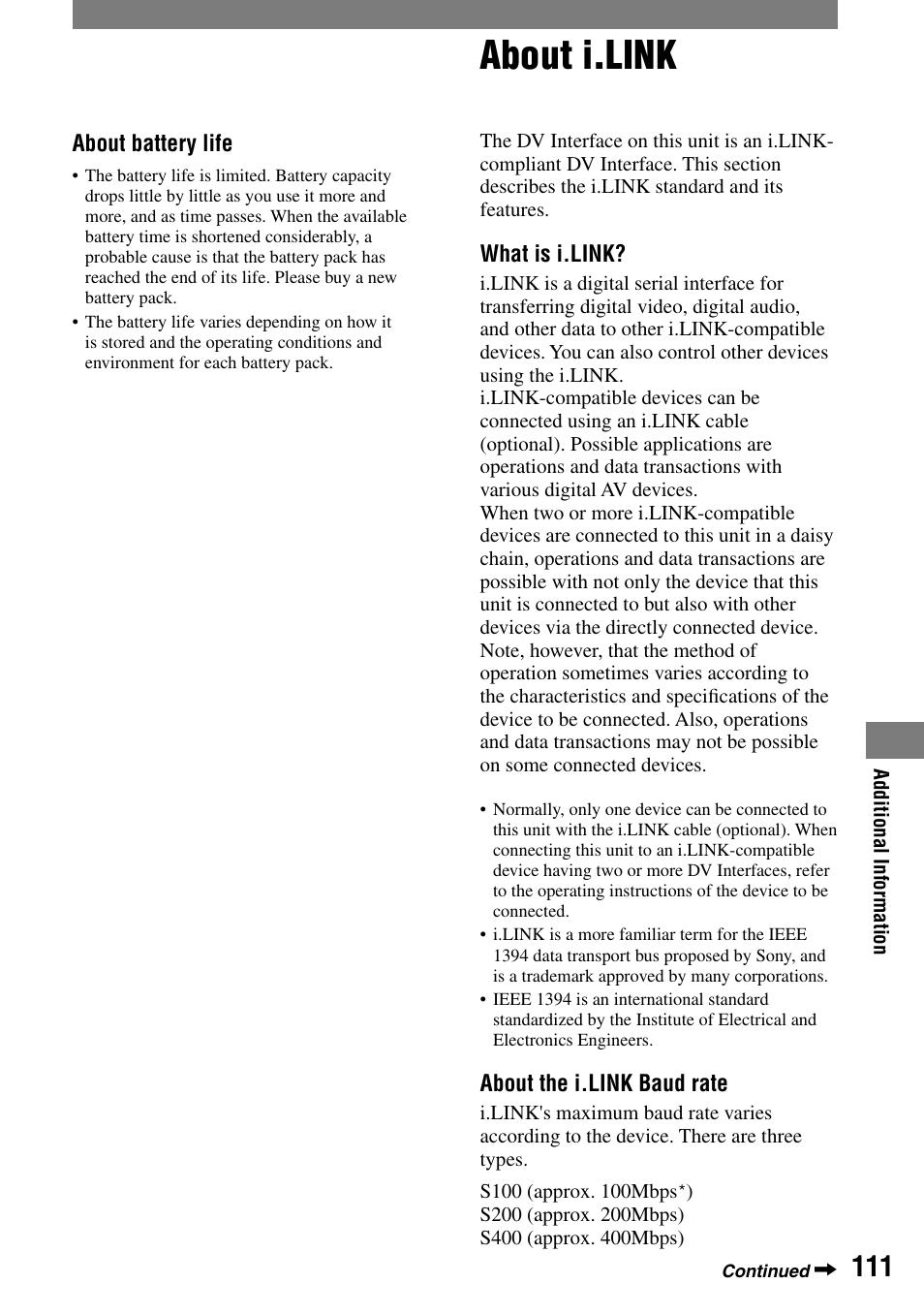 About i.link | Sony HANDYCAM DCR-PC1000 User Manual | Page 111 / 123