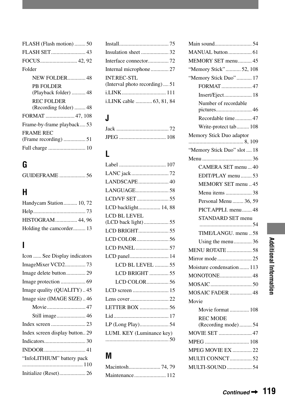 Sony HANDYCAM DCR-PC1000 User Manual | Page 119 / 123