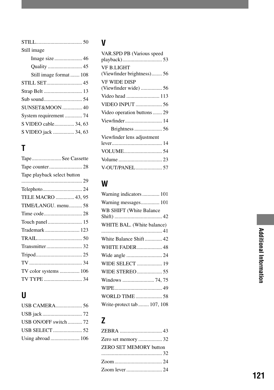 Sony HANDYCAM DCR-PC1000 User Manual | Page 121 / 123