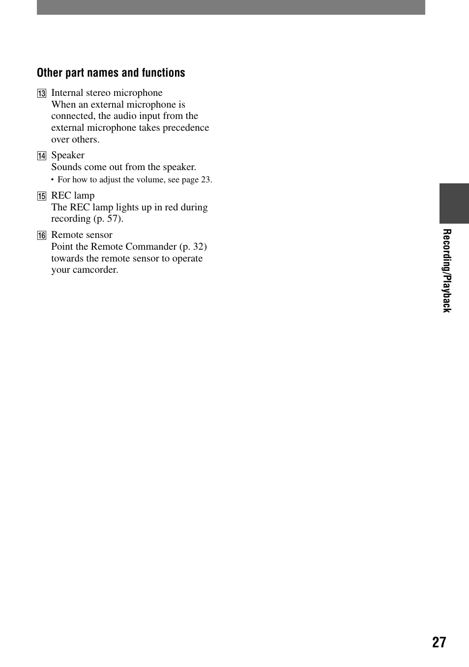 Other part names and functions | Sony HANDYCAM DCR-PC1000 User Manual | Page 27 / 123