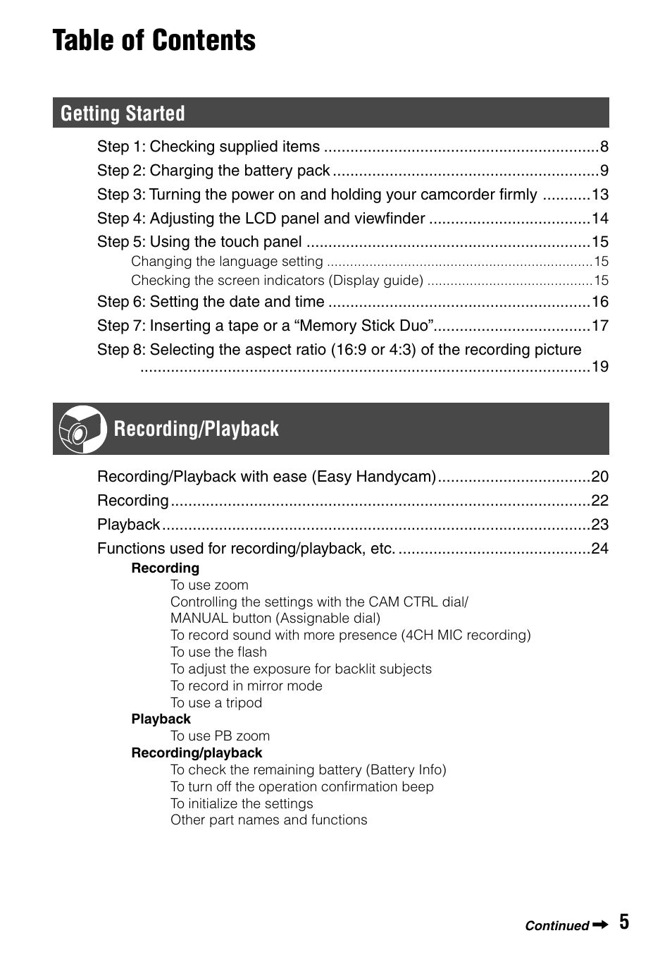 Sony HANDYCAM DCR-PC1000 User Manual | Page 5 / 123