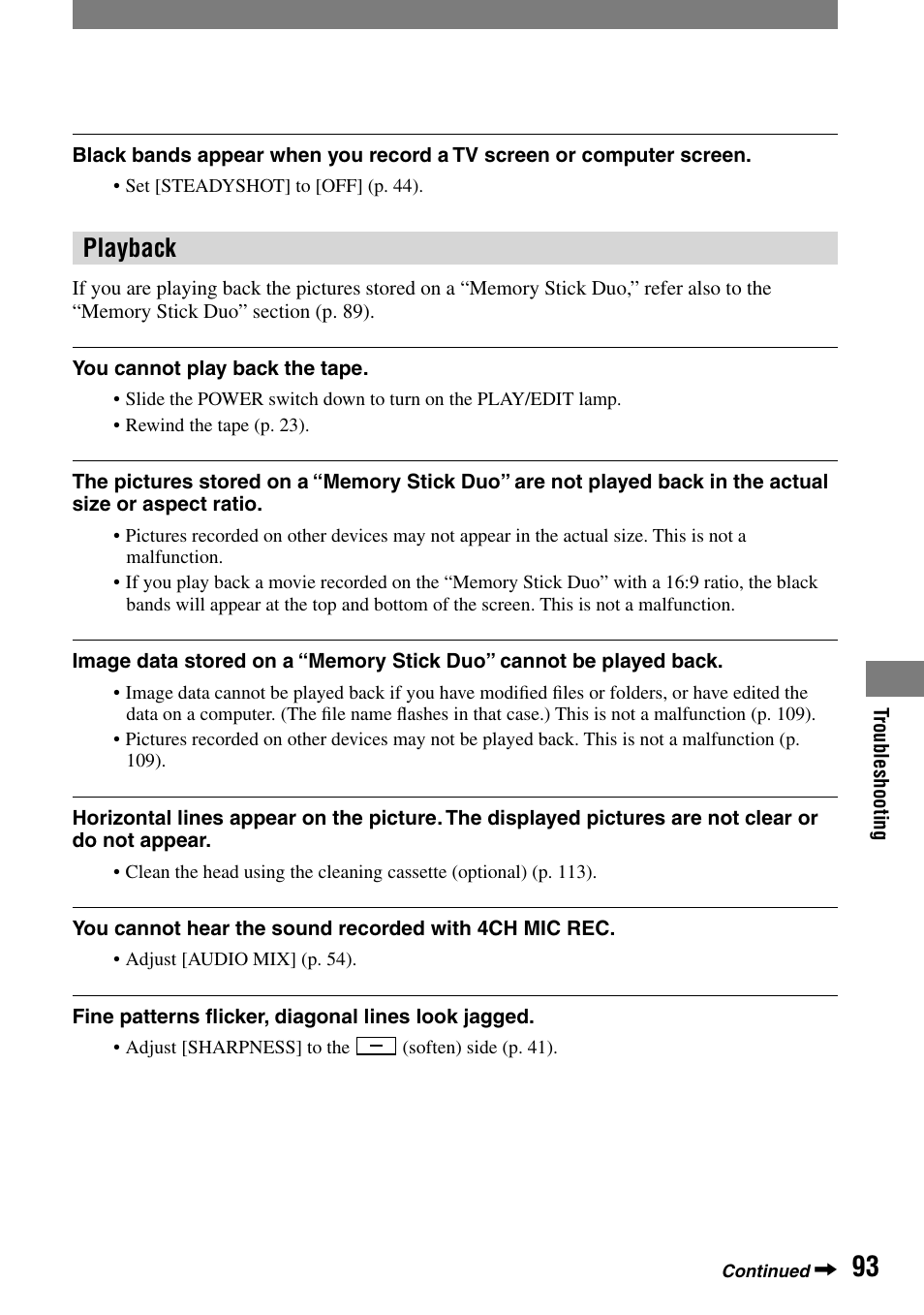 Playback | Sony HANDYCAM DCR-PC1000 User Manual | Page 93 / 123