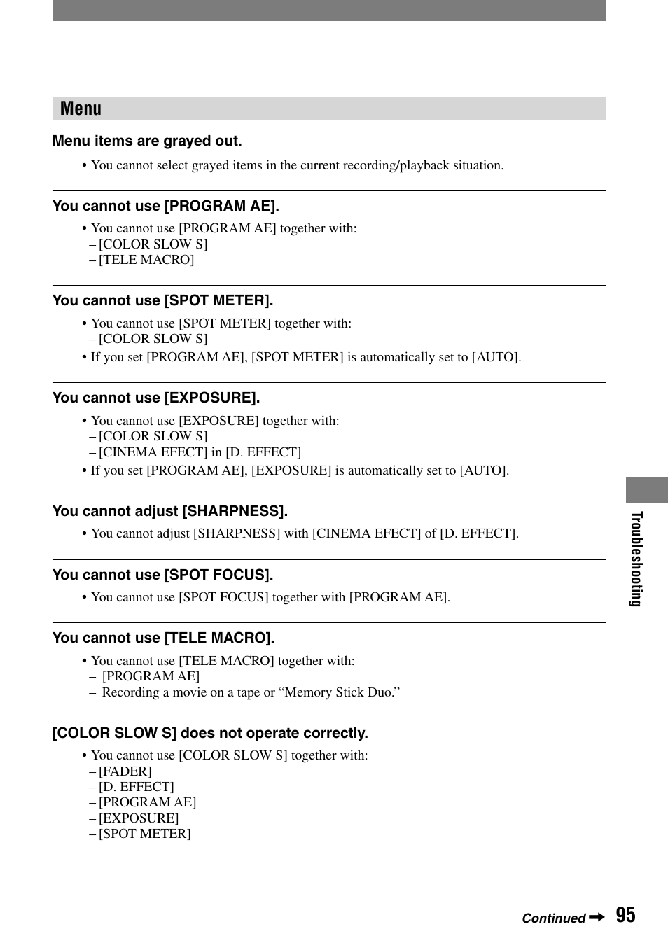 Menu | Sony HANDYCAM DCR-PC1000 User Manual | Page 95 / 123