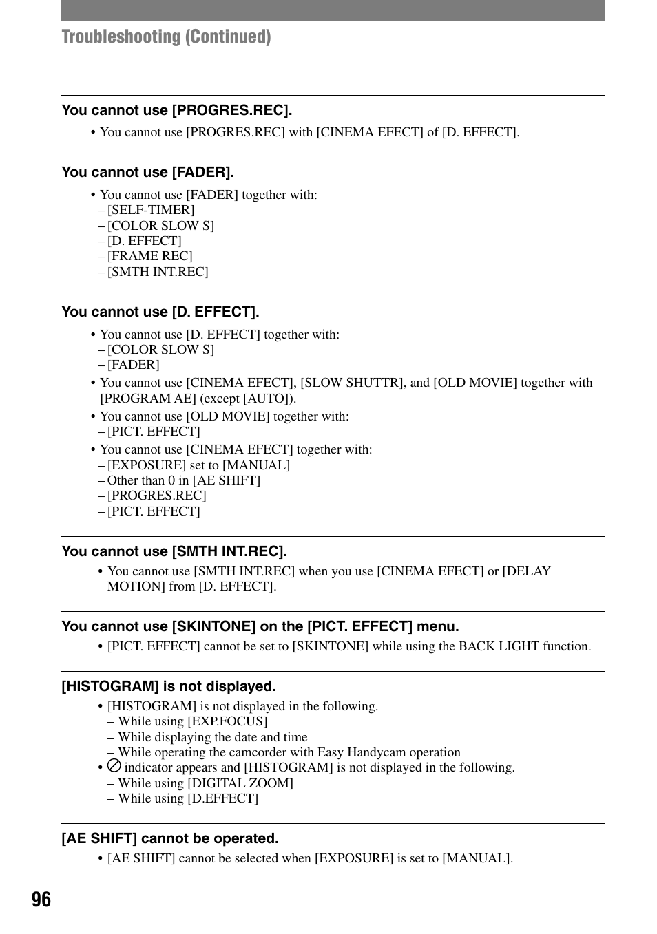 Troubleshooting (continued) | Sony HANDYCAM DCR-PC1000 User Manual | Page 96 / 123