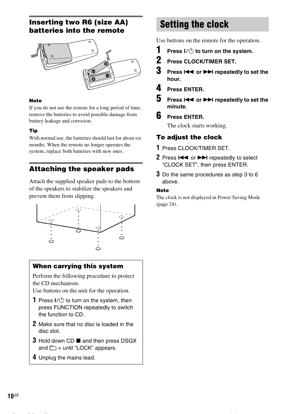 Setting the clock | Sony CMT-CPZ1 User Manual | Page 10 / 36