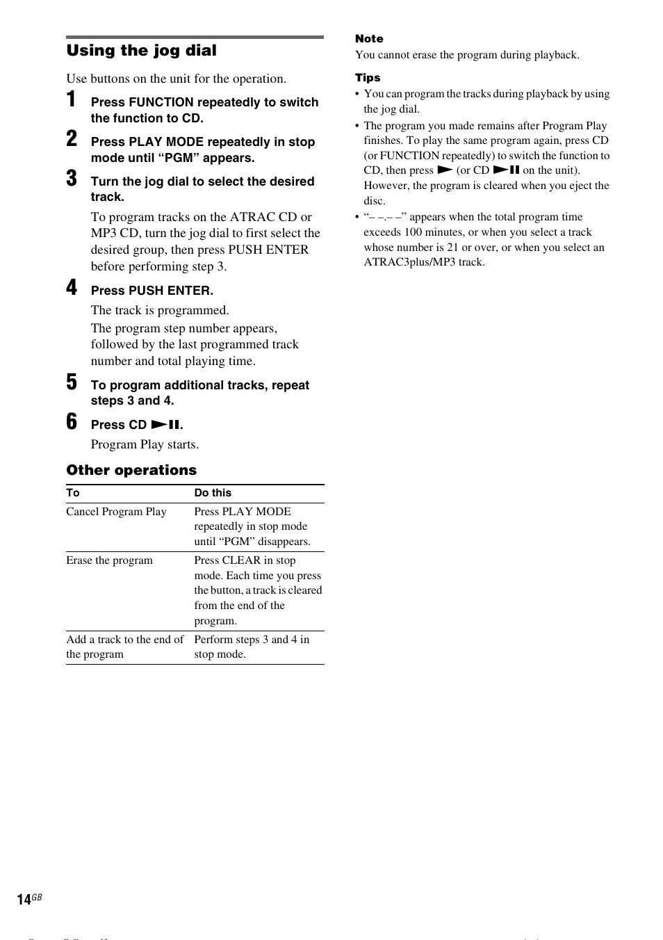 Using the jog dial | Sony CMT-CPZ1 User Manual | Page 14 / 36