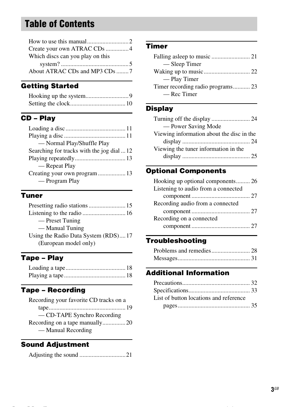 Sony CMT-CPZ1 User Manual | Page 3 / 36