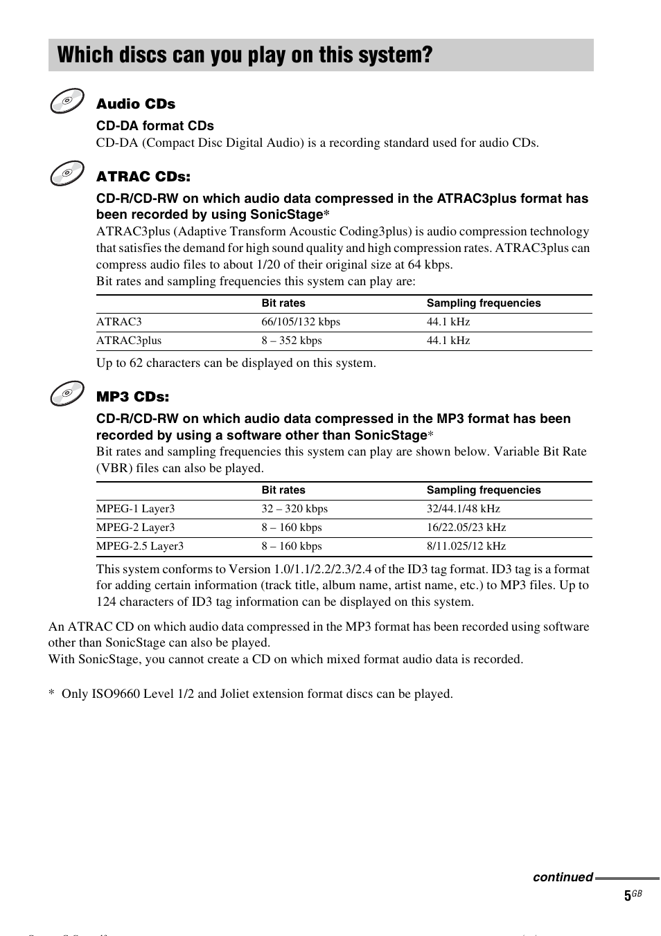 Which discs can you play on this system, Which discs can you play on this, System | Sony CMT-CPZ1 User Manual | Page 5 / 36