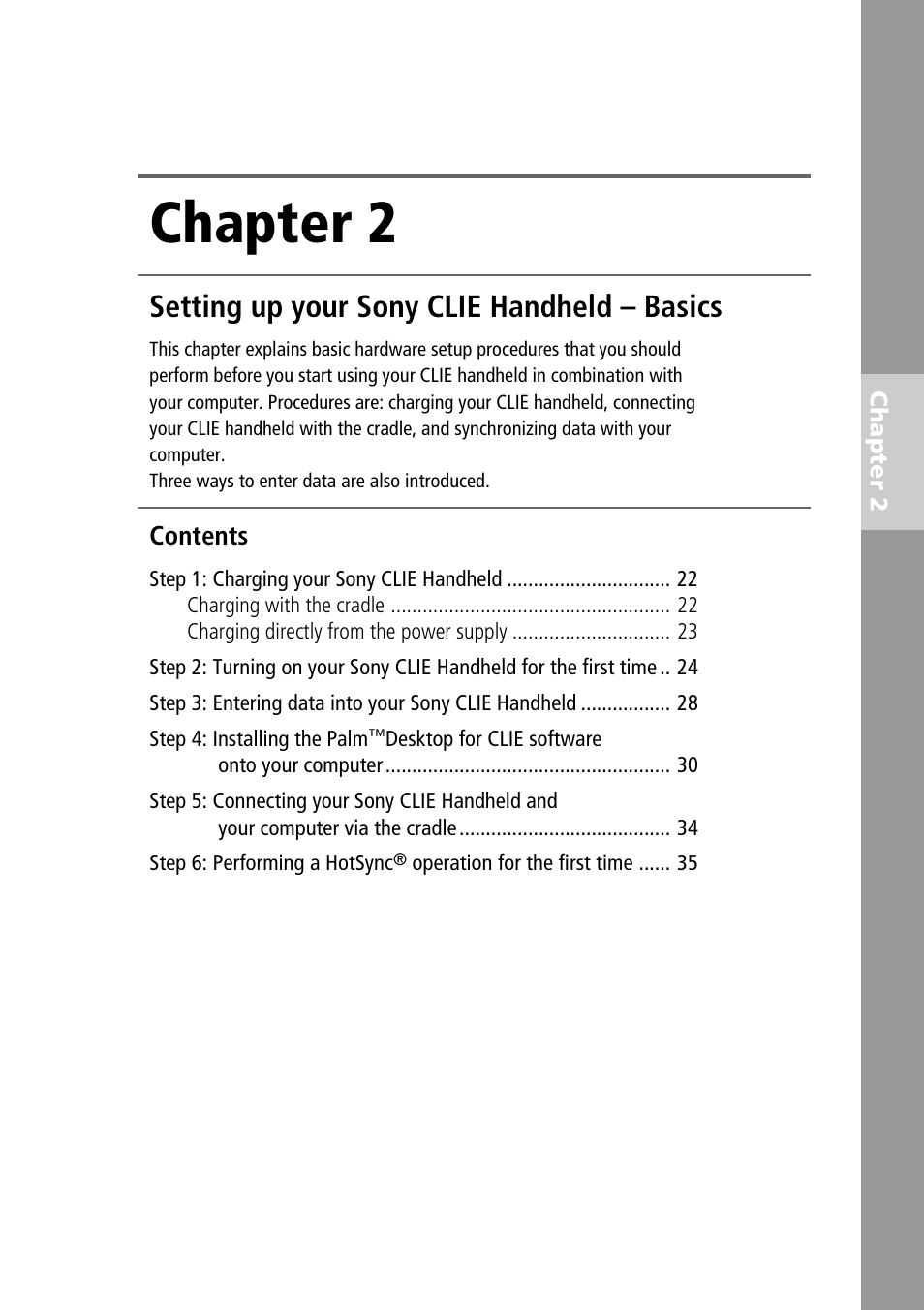 Chapter 2, Setting up your sony clie handheld – basics | Sony PEG-N610C User Manual | Page 21 / 60