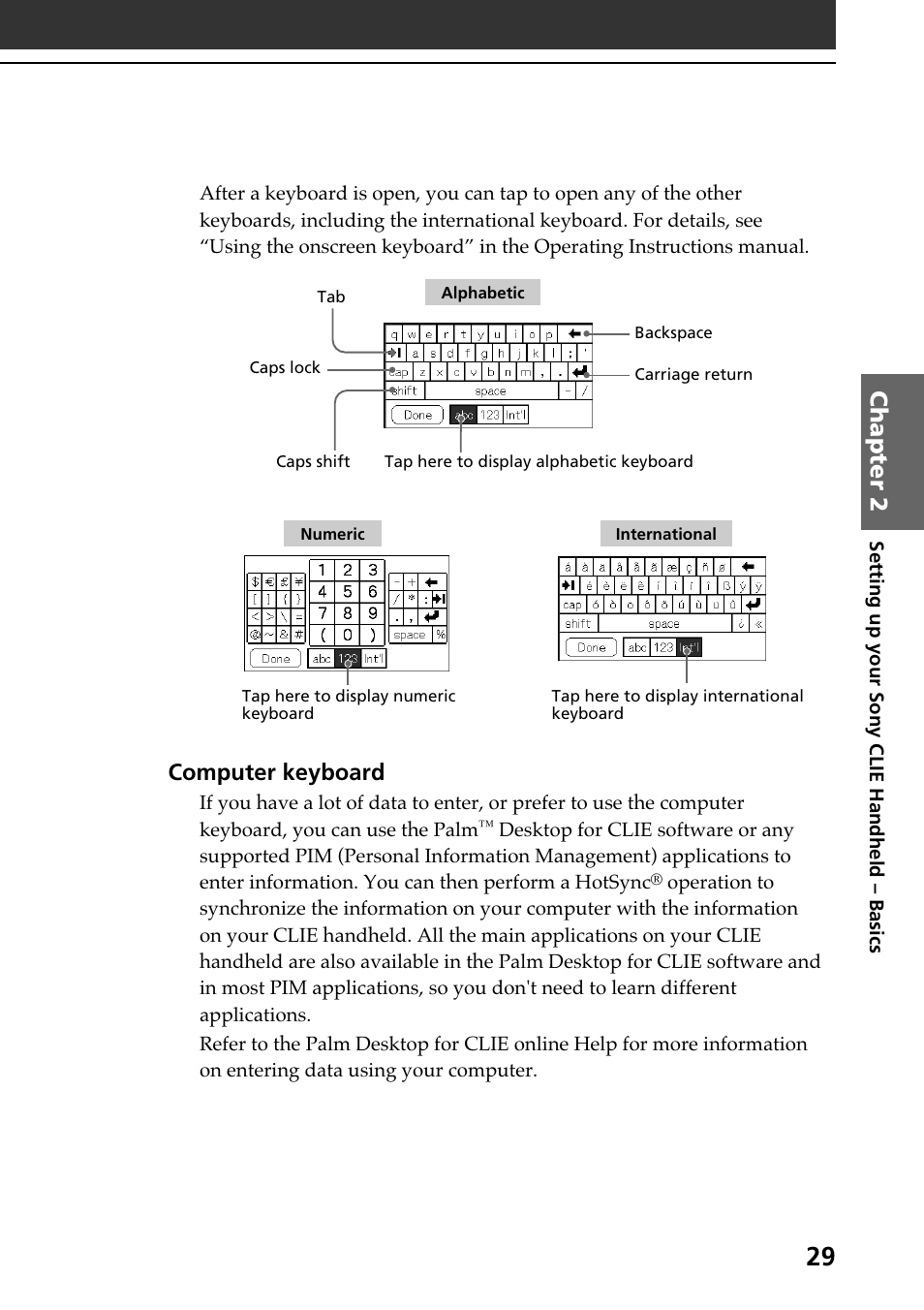 Chapter 2, Computer keyboard | Sony PEG-N610C User Manual | Page 29 / 60