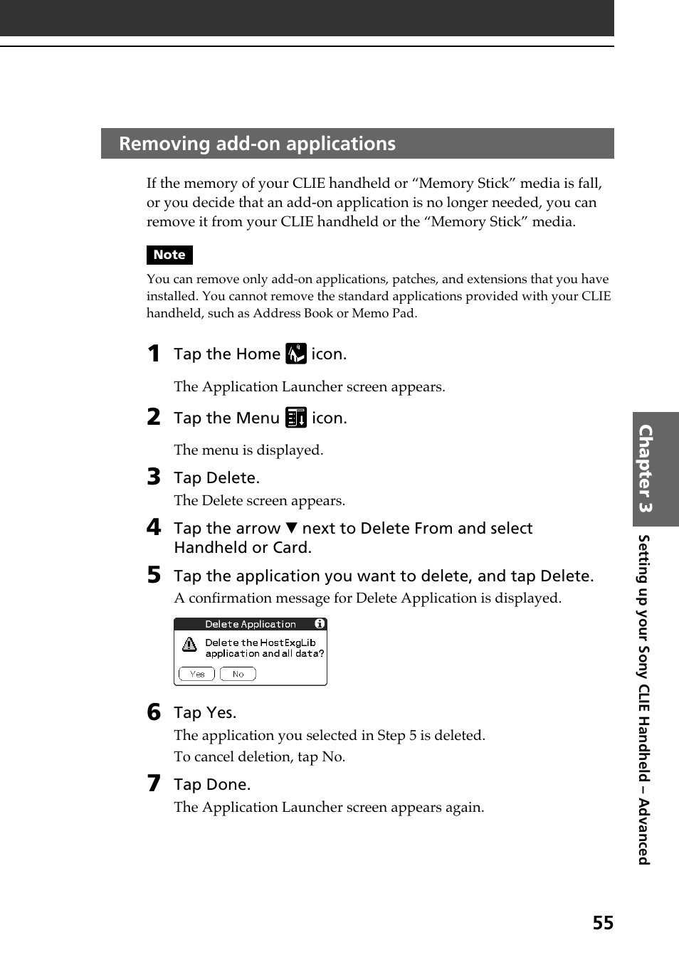 Removing add-on applications | Sony PEG-N610C User Manual | Page 55 / 60