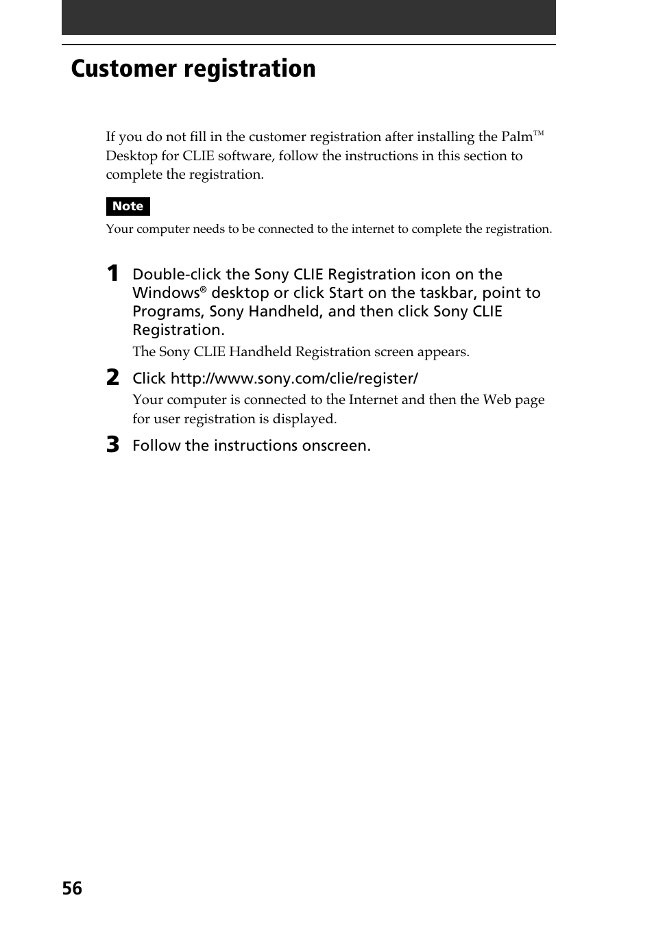 Customer registration | Sony PEG-N610C User Manual | Page 56 / 60