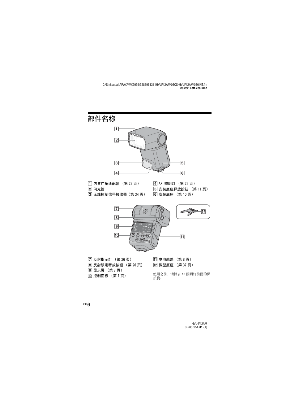 部件名称 | Sony HVL-F42AM User Manual | Page 112 / 263