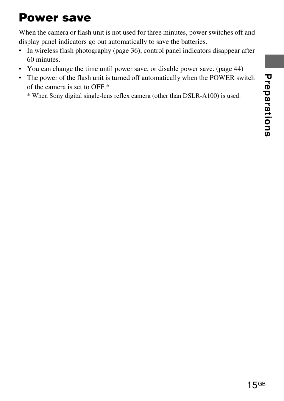 Power save | Sony HVL-F42AM User Manual | Page 15 / 263