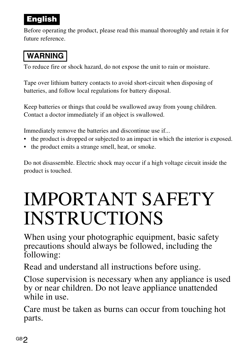 Important safety instructions | Sony HVL-F42AM User Manual | Page 2 / 263