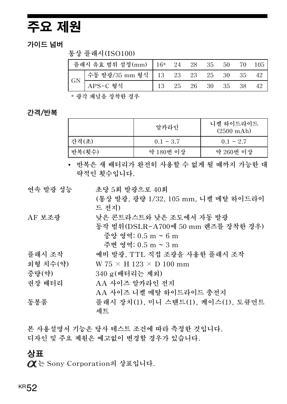 주요 제원 | Sony HVL-F42AM User Manual | Page 210 / 263