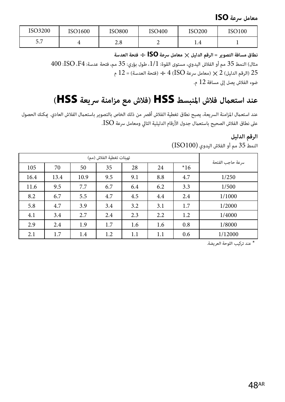 Iso ةعسر لماعم, ليلدلا مقرلا | Sony HVL-F42AM User Manual | Page 258 / 263