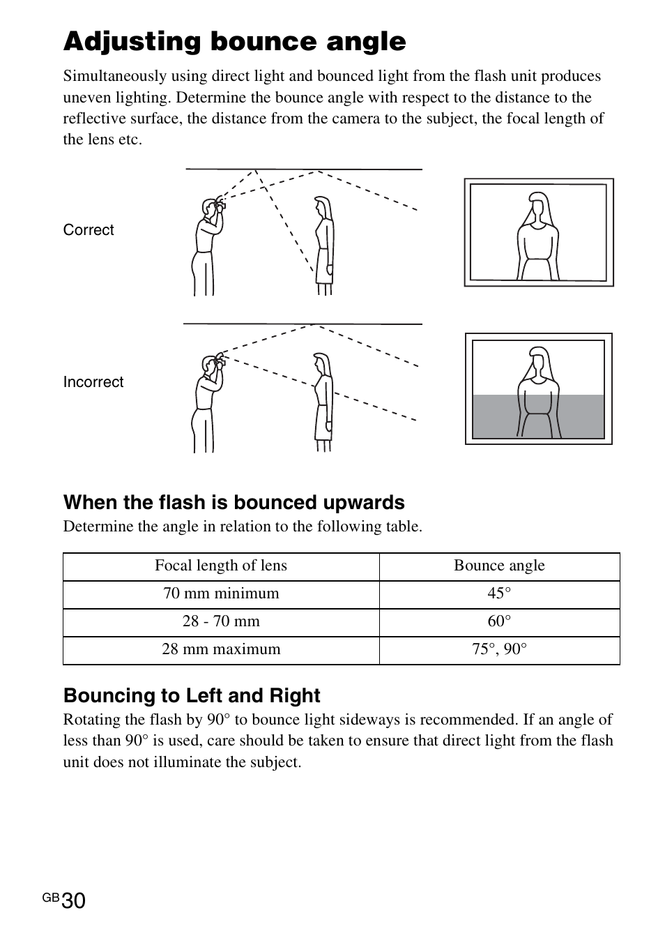 Adjusting bounce angle | Sony HVL-F42AM User Manual | Page 30 / 263