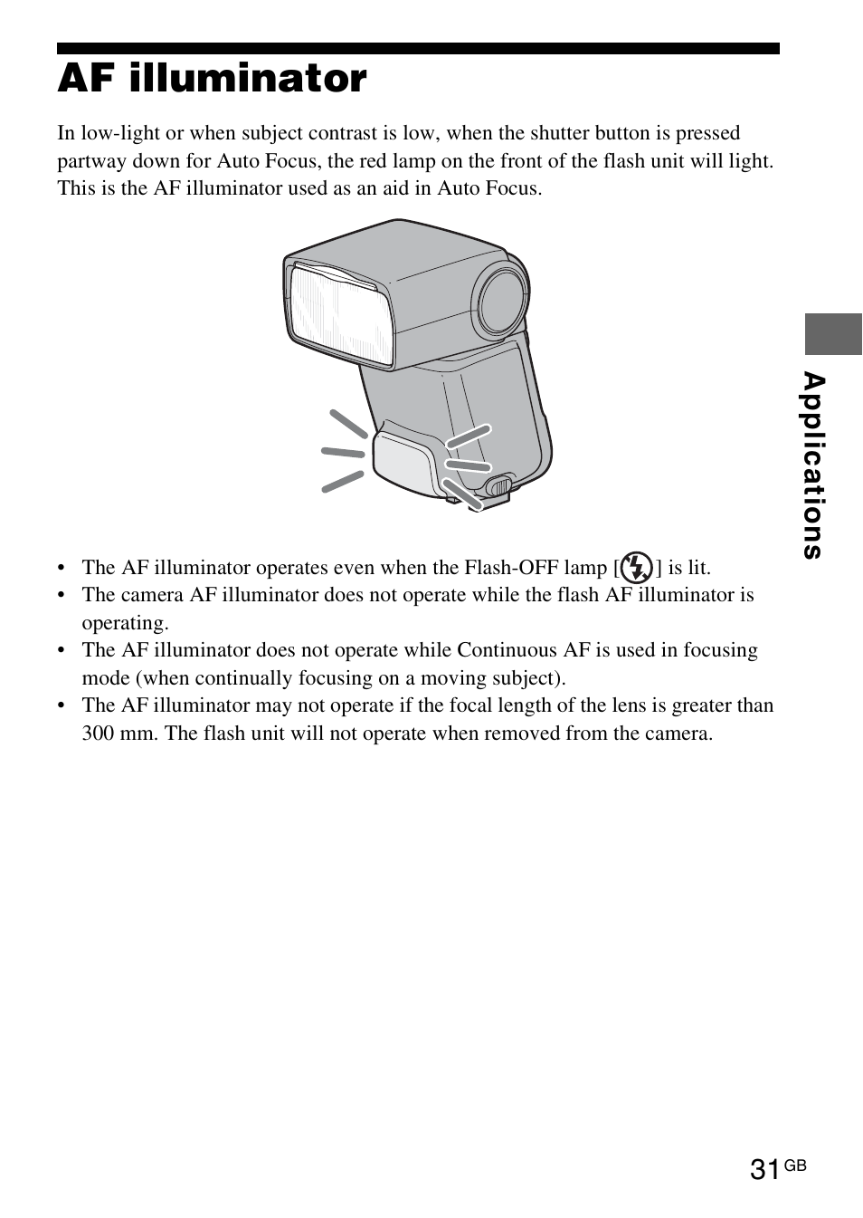 Af illuminator | Sony HVL-F42AM User Manual | Page 31 / 263