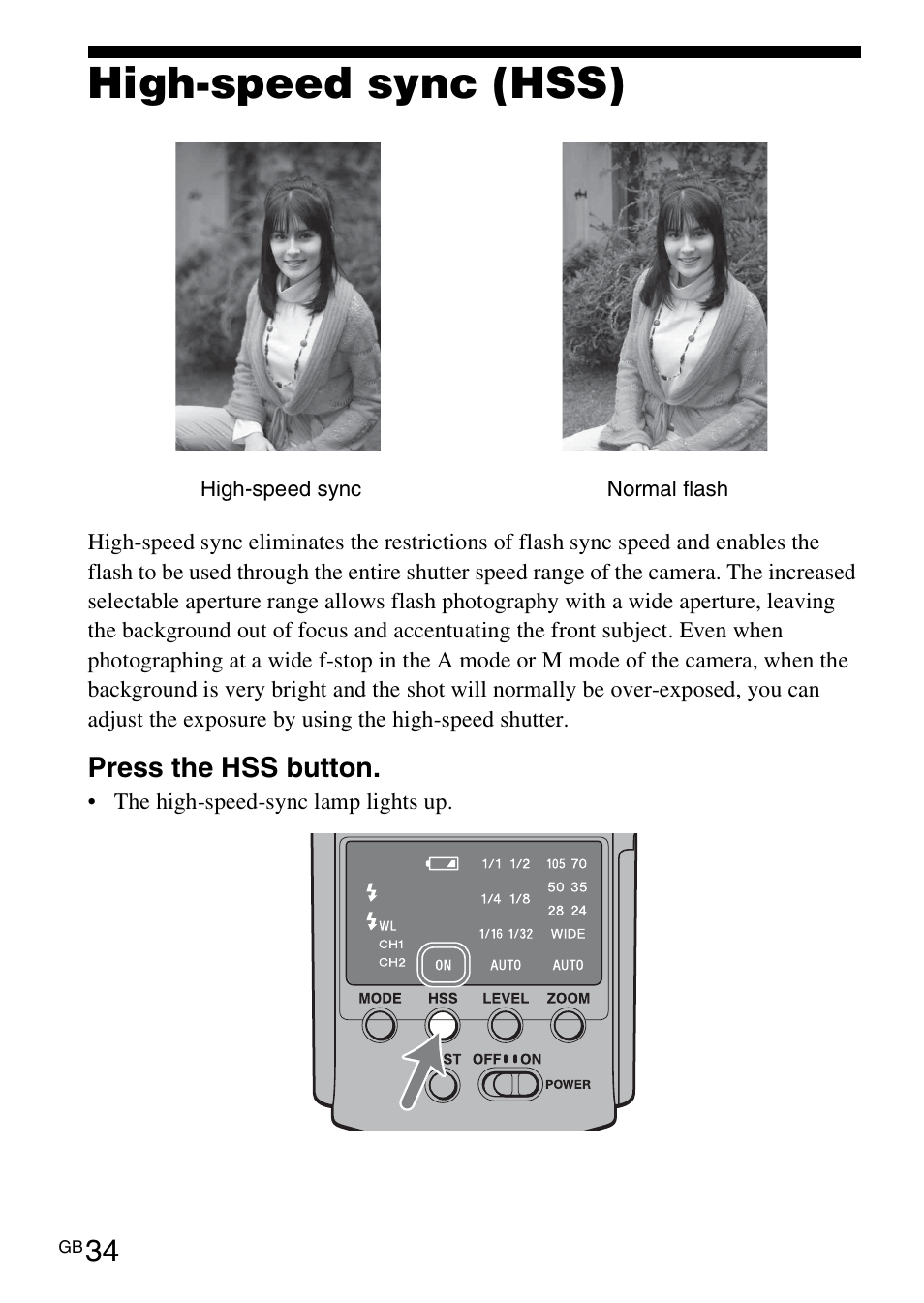 High-speed sync (hss) | Sony HVL-F42AM User Manual | Page 34 / 263