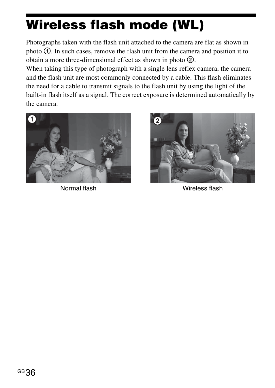 Wireless flash mode (wl) | Sony HVL-F42AM User Manual | Page 36 / 263