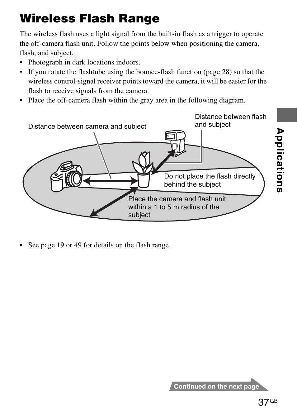 Wireless flash range | Sony HVL-F42AM User Manual | Page 37 / 263