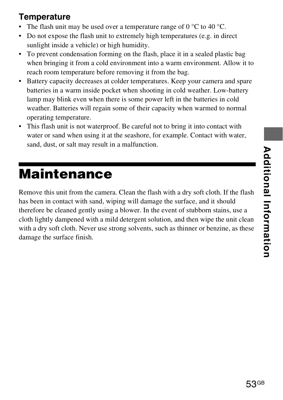 Maintenance | Sony HVL-F42AM User Manual | Page 53 / 263