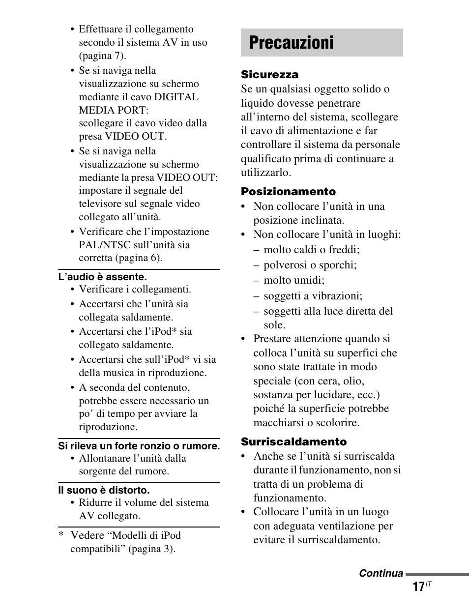 Precauzioni | Sony TDM-iP1 User Manual | Page 105 / 200
