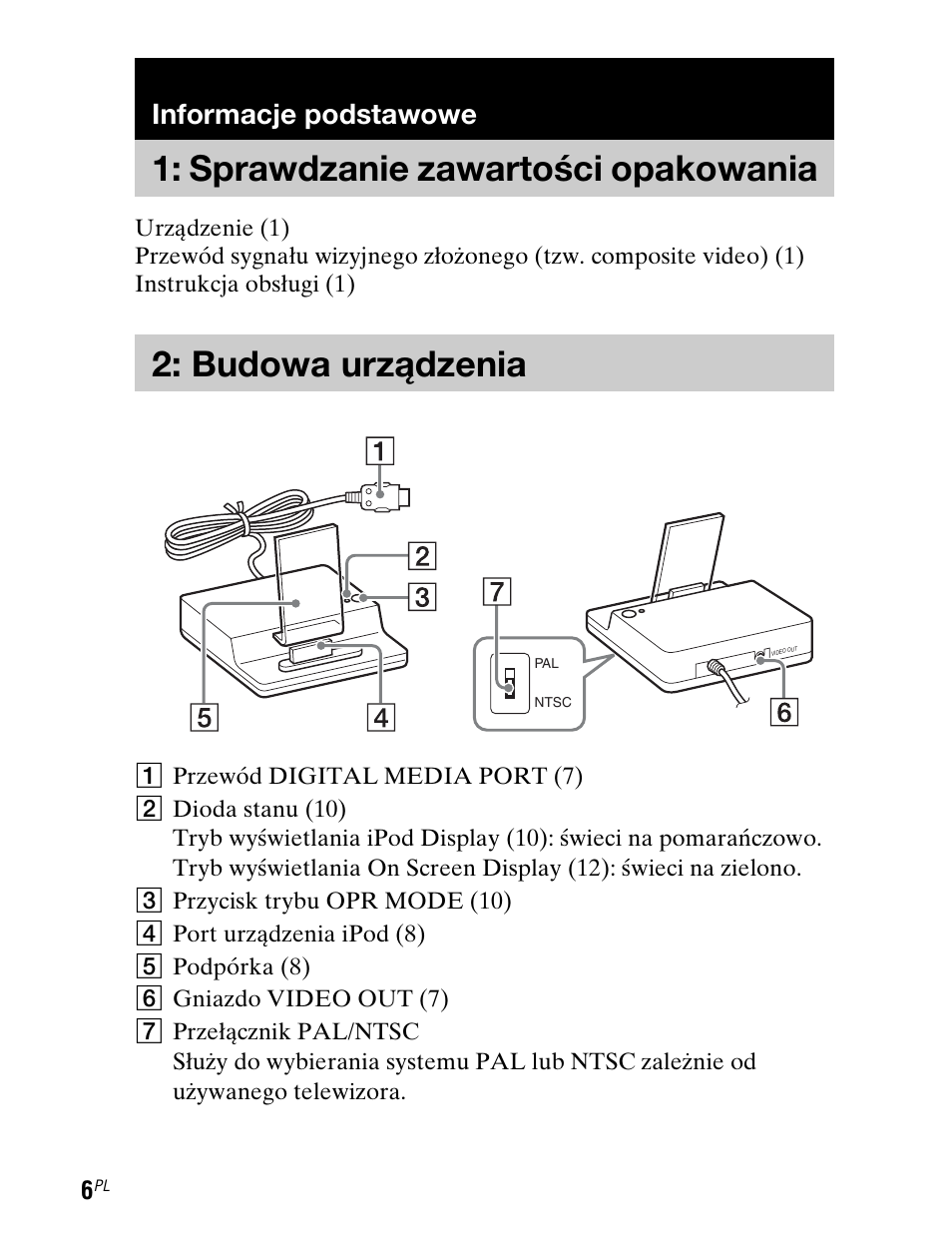 Informacje podstawowe, Sprawdzanie zawartości opakowania, Budowa urządzenia | Sprawdzanie zawartości, Opakowania | Sony TDM-iP1 User Manual | Page 130 / 200