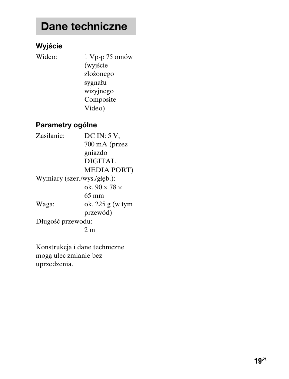 Dane techniczne | Sony TDM-iP1 User Manual | Page 143 / 200