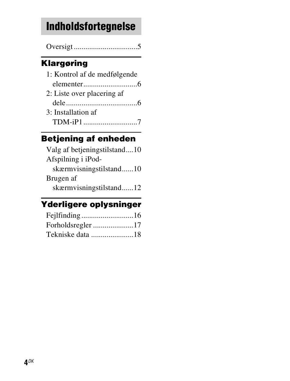 Indholdsfortegnelse | Sony TDM-iP1 User Manual | Page 146 / 200