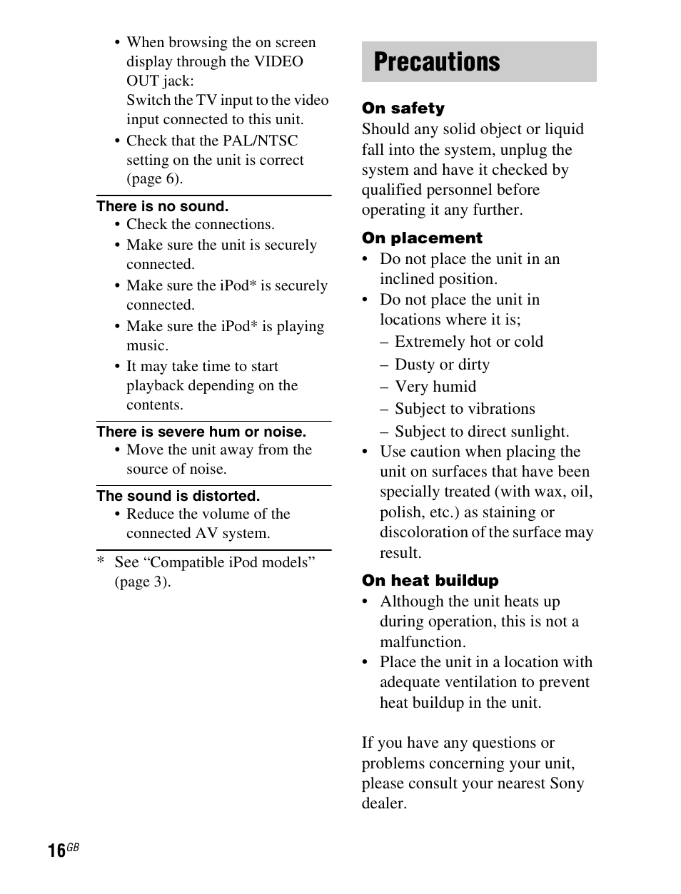 Precautions | Sony TDM-iP1 User Manual | Page 16 / 200
