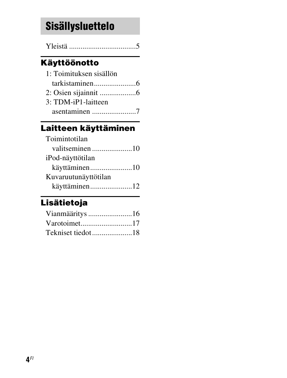 Sisällysluettelo | Sony TDM-iP1 User Manual | Page 164 / 200