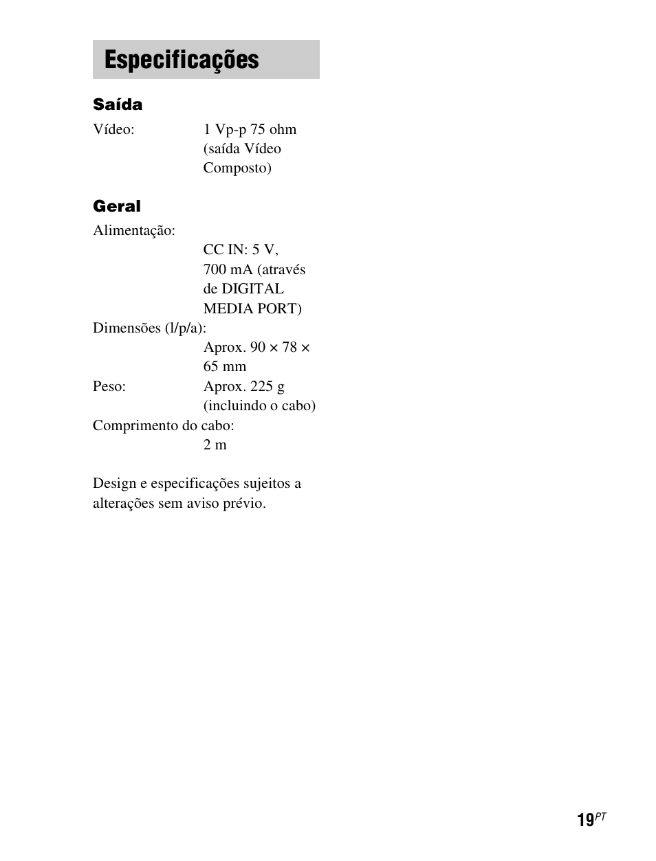 Especificações | Sony TDM-iP1 User Manual | Page 197 / 200