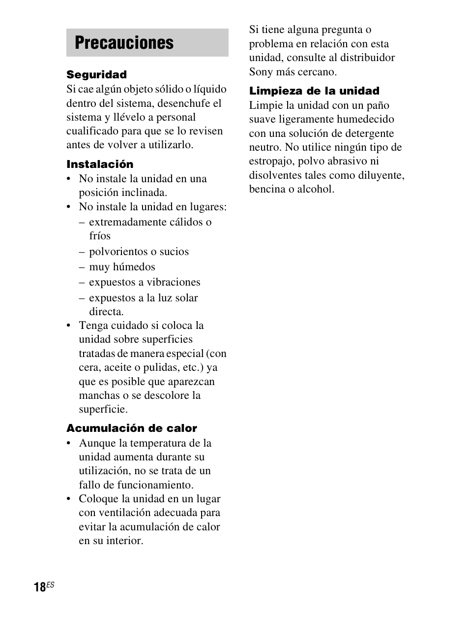 Precauciones | Sony TDM-iP1 User Manual | Page 52 / 200