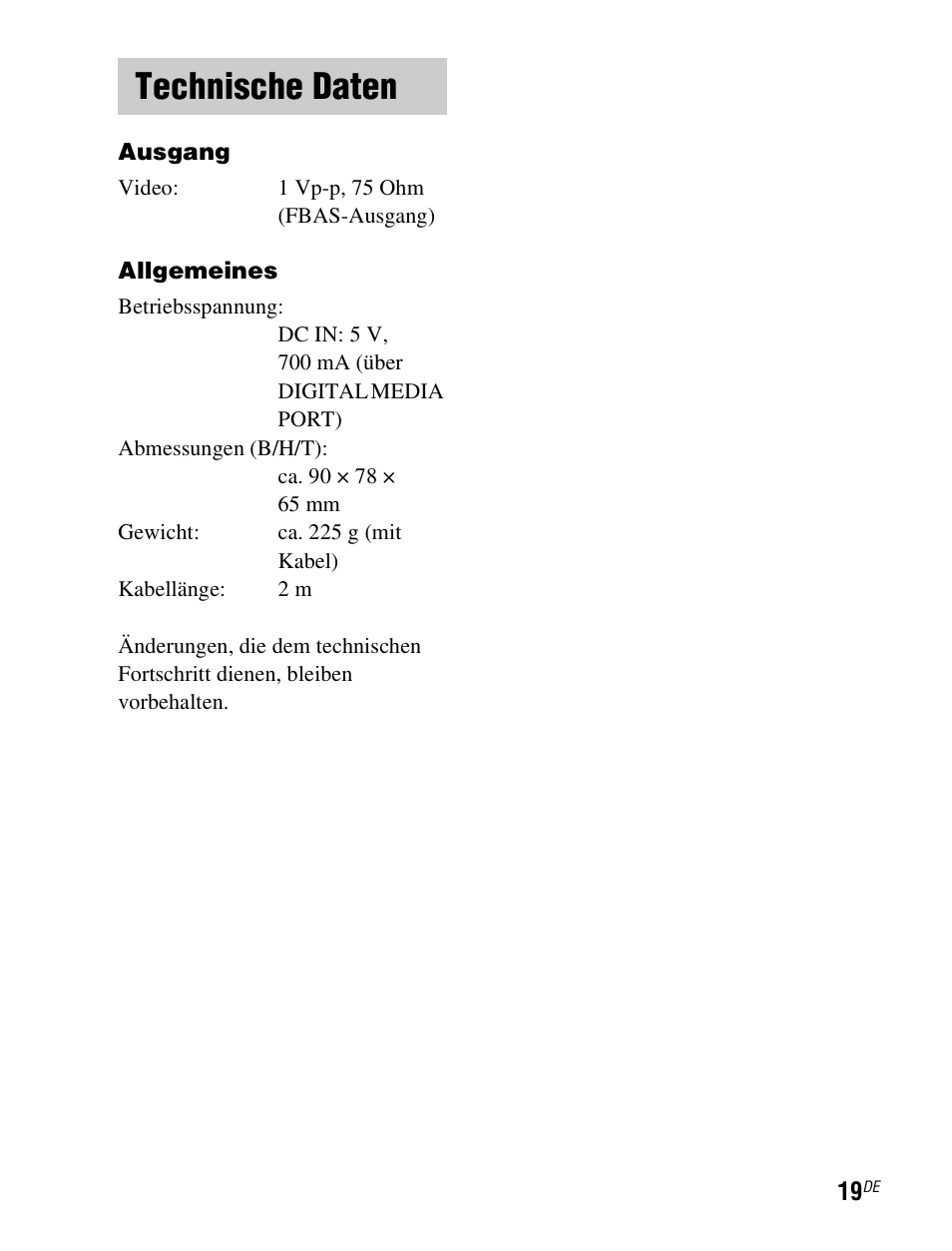 Technische daten | Sony TDM-iP1 User Manual | Page 71 / 200