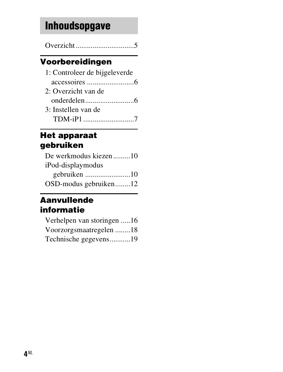 Inhoudsopgave | Sony TDM-iP1 User Manual | Page 74 / 200
