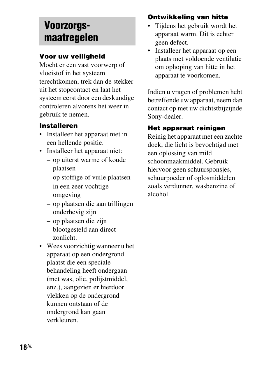 Voorzorgsmaatregelen, Voorzorgs- maatregelen | Sony TDM-iP1 User Manual | Page 88 / 200