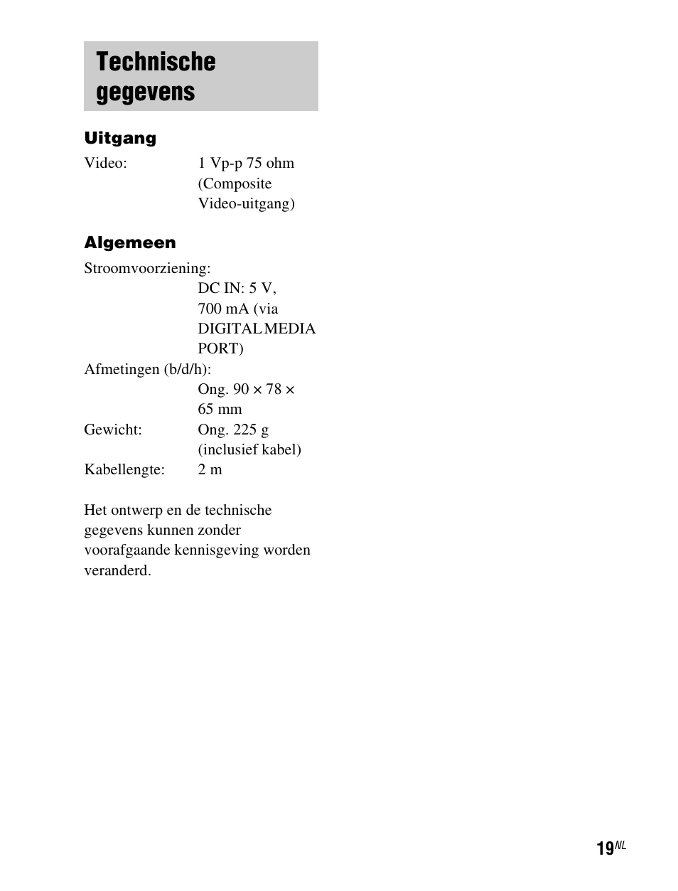 Technische gegevens | Sony TDM-iP1 User Manual | Page 89 / 200