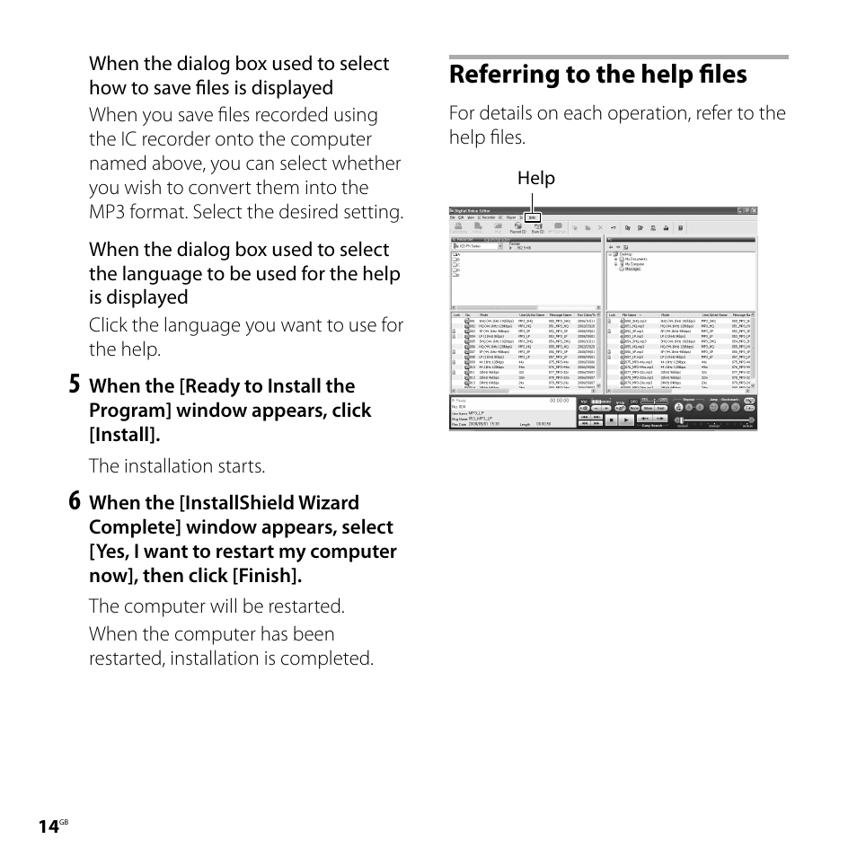 Referring to the help files | Sony ICD-PX720 User Manual | Page 14 / 60