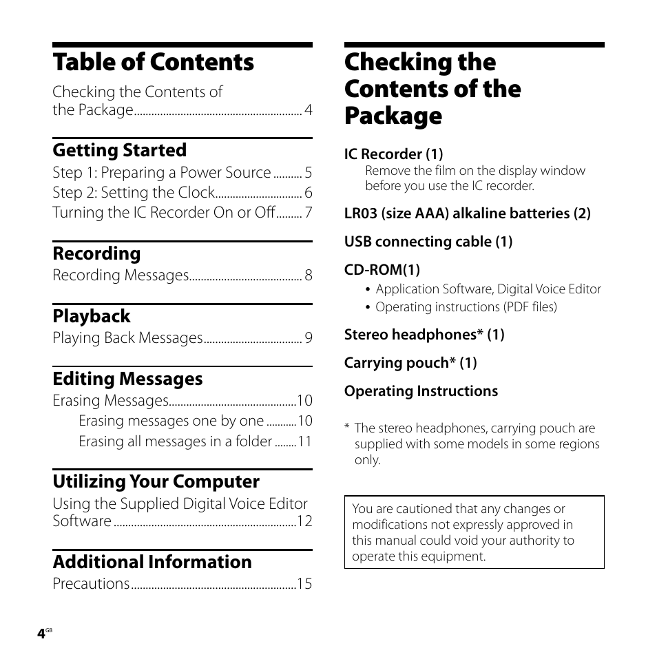 Sony ICD-PX720 User Manual | Page 4 / 60