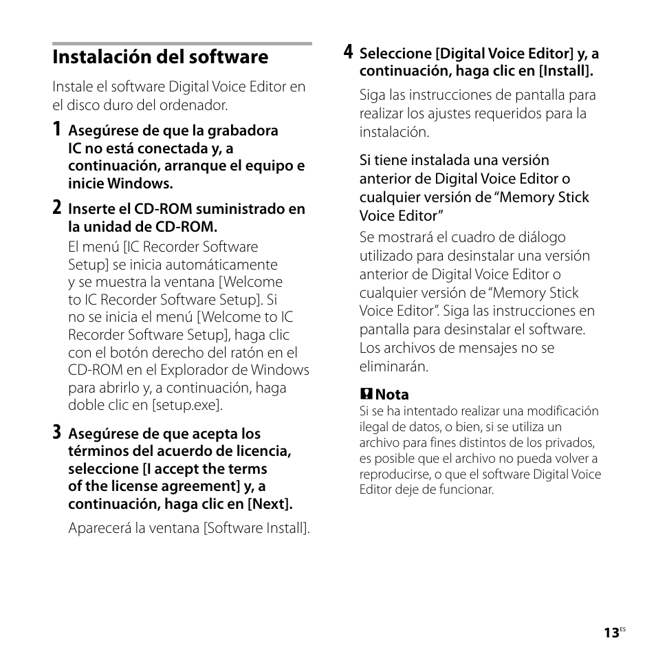 Instalación del software | Sony ICD-PX720 User Manual | Page 41 / 60