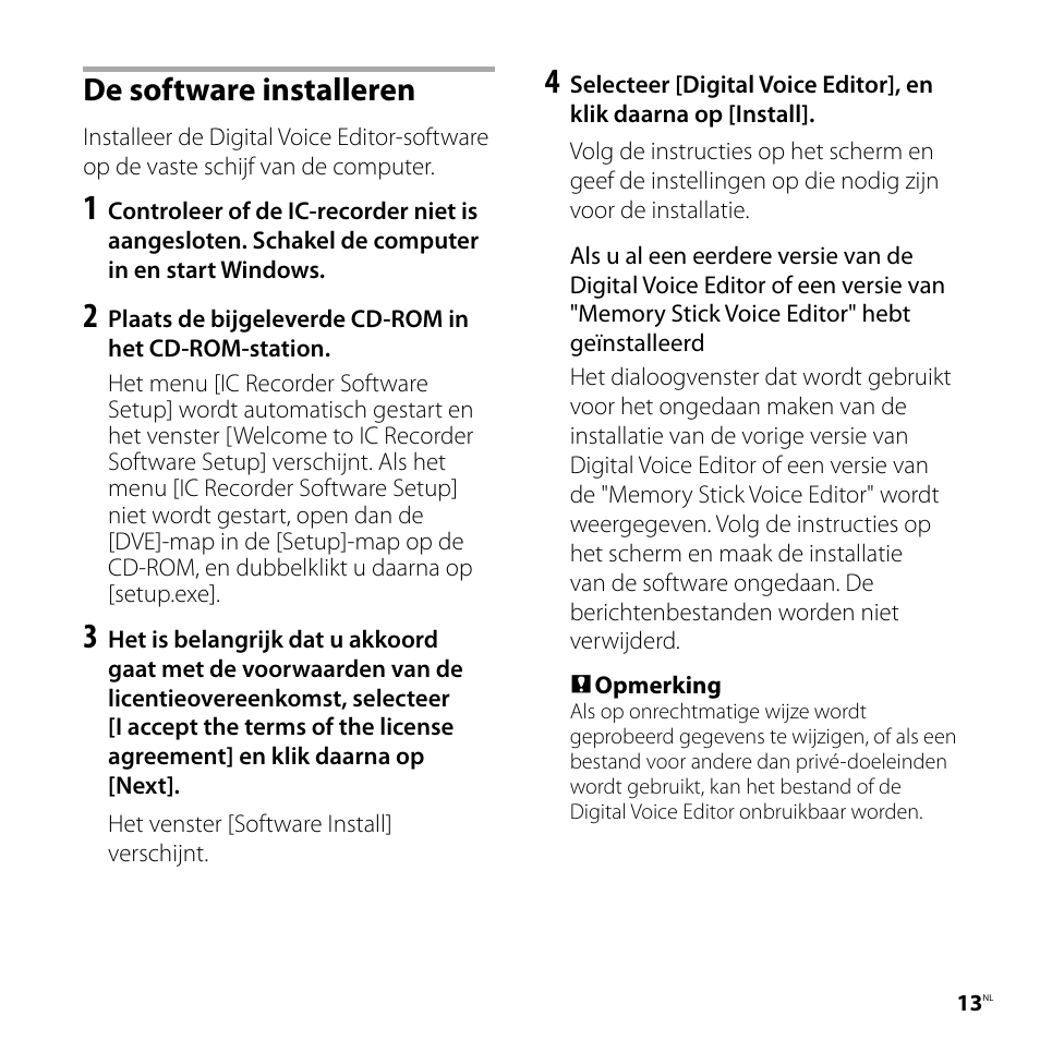 De software installeren | Sony ICD-PX720 User Manual | Page 55 / 60