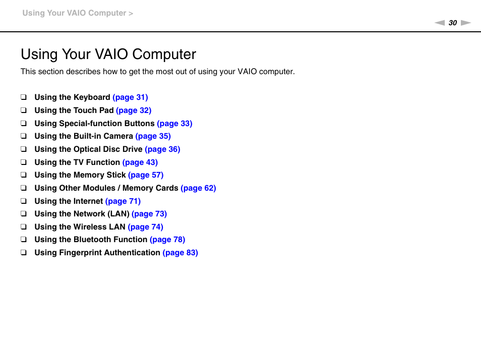 Using your vaio computer | Sony VAIO VGN-AW User Manual | Page 30 / 190