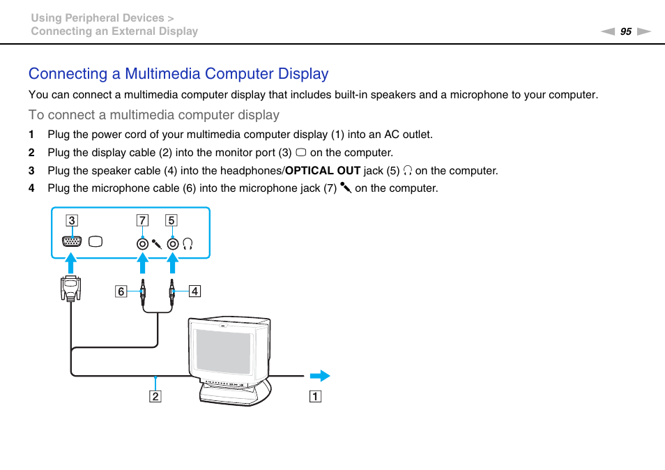 Connecting a multimedia computer display | Sony VAIO VGN-AW User Manual | Page 95 / 190