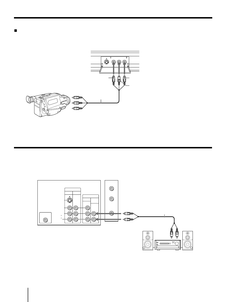 Connecting a camcorder, Connecting an audio system, Use this connection to view a camcorder picture | Sony KP-41T35 User Manual | Page 10 / 84