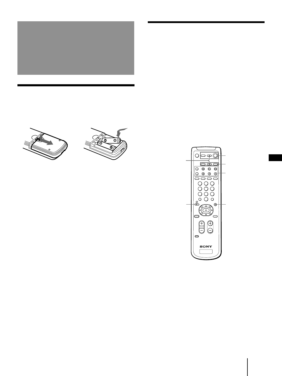 Step 3: setting up the remote control, 13 step 3: setting up the remote control, Getting to know buttons on the remote control | Inserting batteries | Sony KP-41T35 User Manual | Page 13 / 84